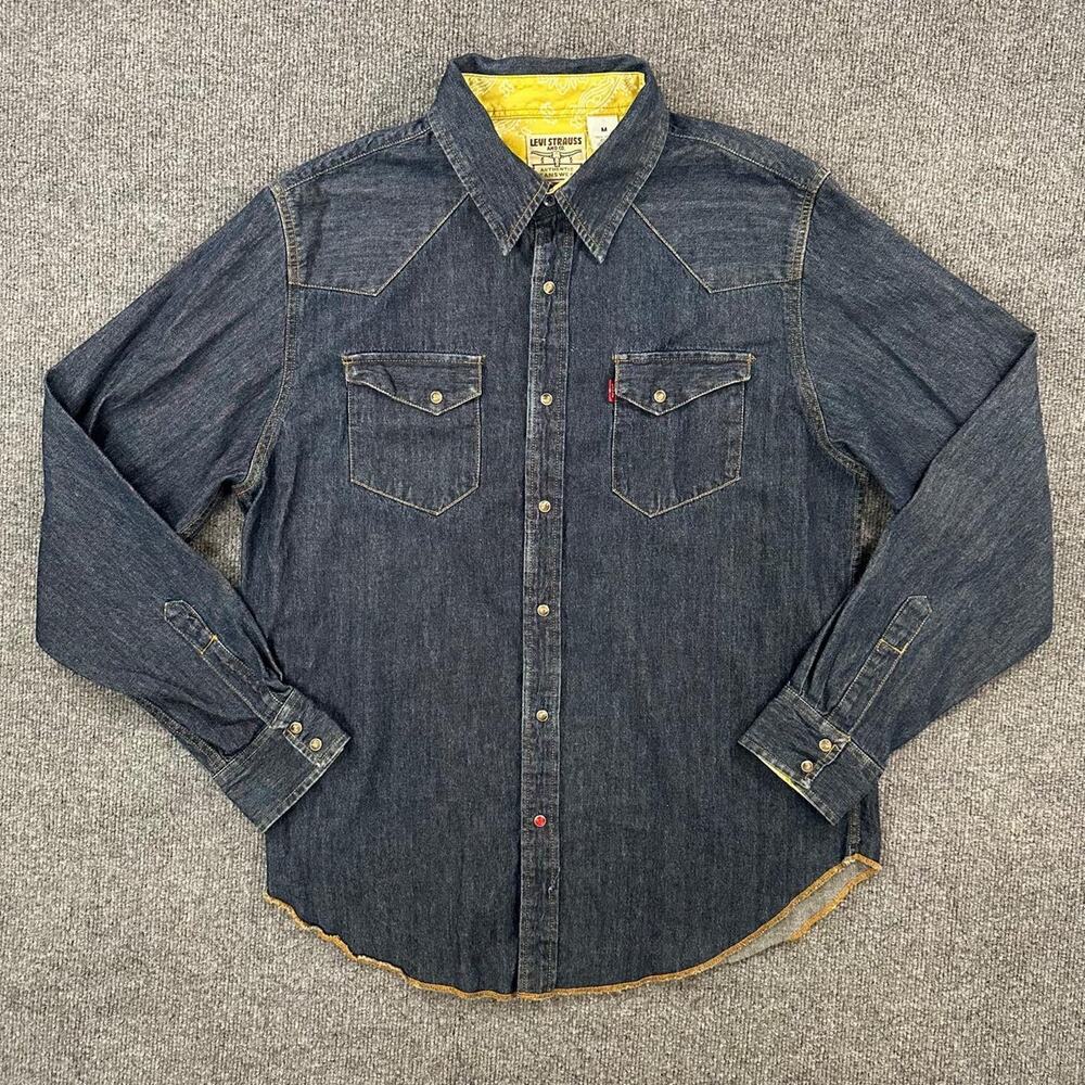 Vintage Levi’s Men’s Denim Pearl Snap Button Up Western Cowboy Jean Shirt M - Picture 2 of 6